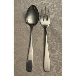Cambridge Stainless Steel Silver Serving Spoon & Fork Set Glossy Dishwasher Safe